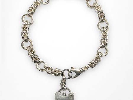 Handwoven Sterling Silver Chainmaille Bracelet with Vintage Heart Lock For Cheap